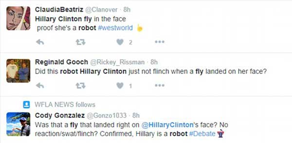 網(wǎng)友炸了：蒼蠅落在臉上也無感，希拉里是機(jī)器人？